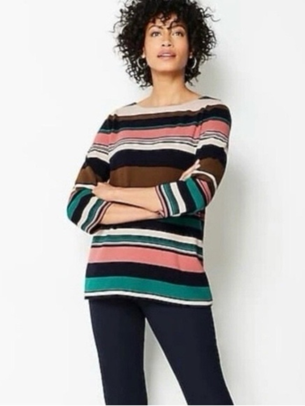 J. Jill Cotton Blend Striped Multi Color Knit Tunic